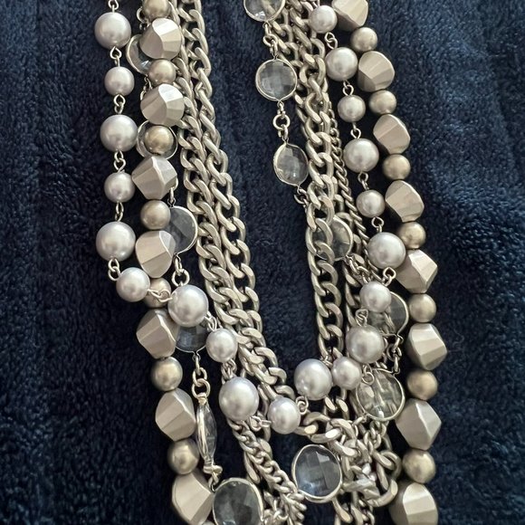 LOFT Silver Chunky Multi-Strand Necklace w/Crystals - 16 - 19 inches adjustable - Picture 3 of 3